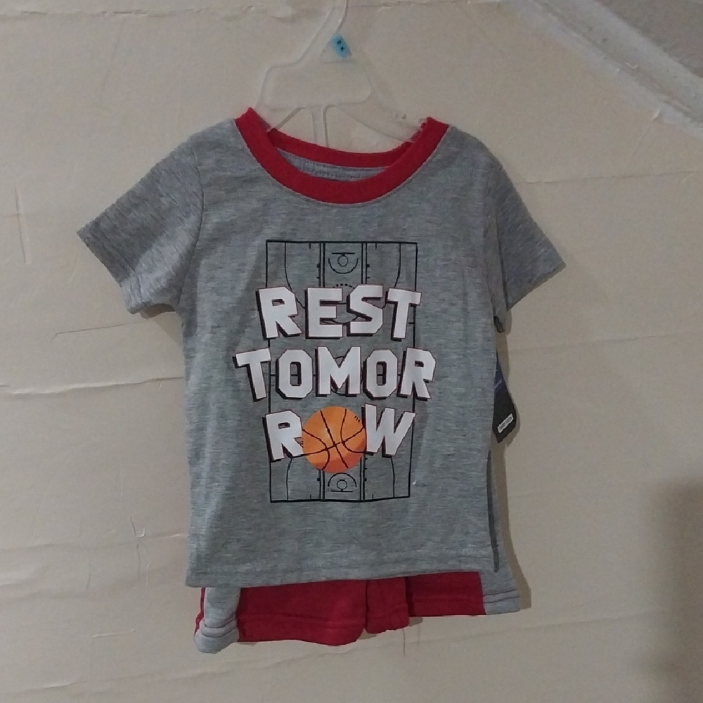 Gray and Red Kids Shirt with Basketball Graphic